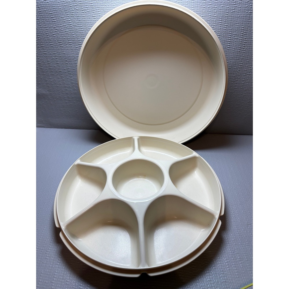 Vintage Tupperware Je Taime Divided Serving Tray Almond Cream 1665-2 13 Inch